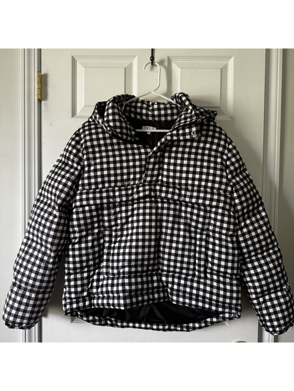TCEC Pullover Women’s Puffer Gingham Half Zip Hooded Checkered NEW Large